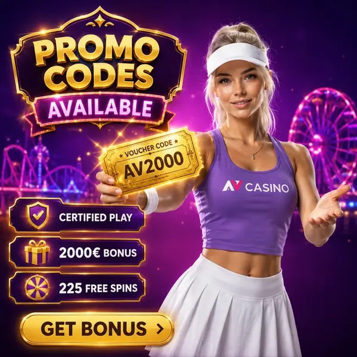 Athletischer Botschafter hält goldenen Promo-Code-Gutschein am NV Casino Willkommensportal